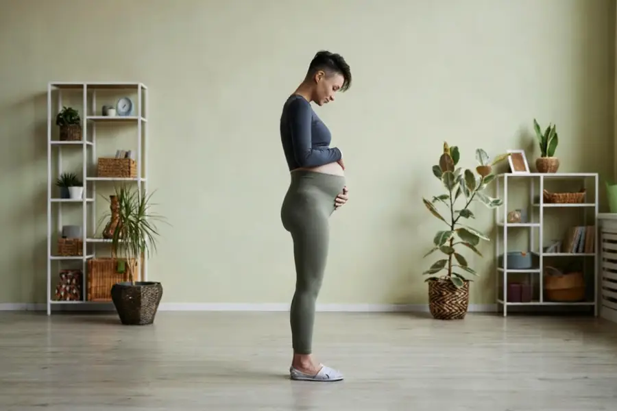 pregnant young woman wearing sports outfit