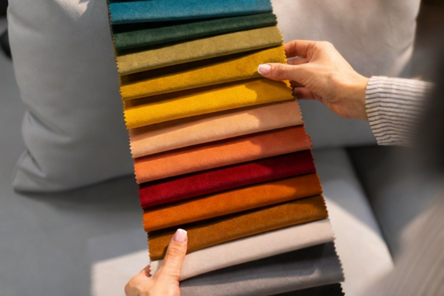 woman chooses the customized fabric