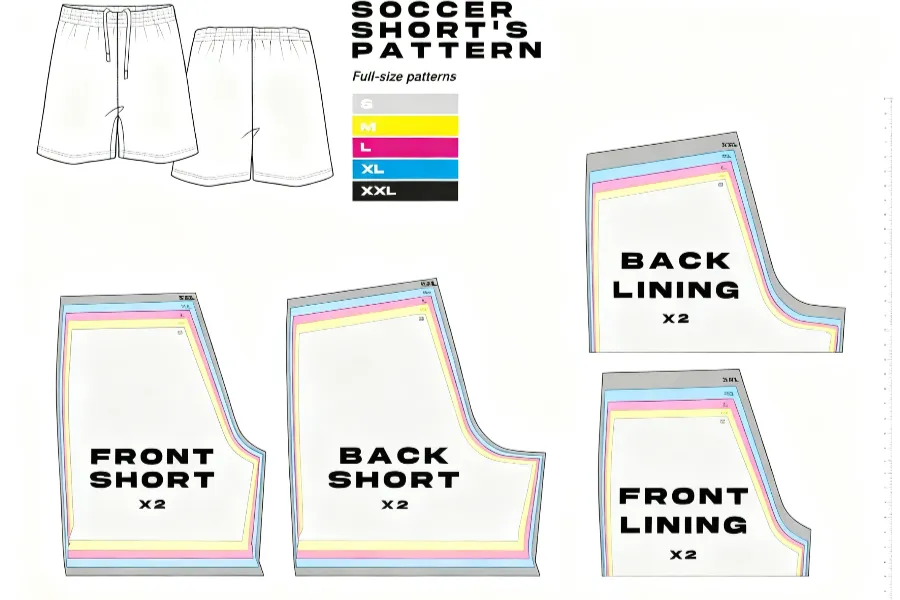 Technical specifications for sewing full-size template football shorts