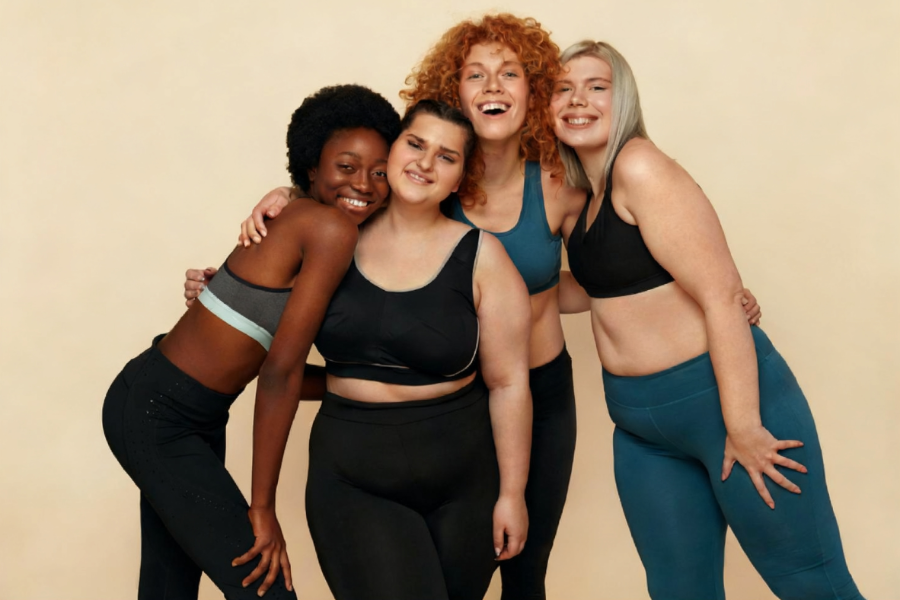 Group Of Models Of Different Race, Figure And Size Portrait.