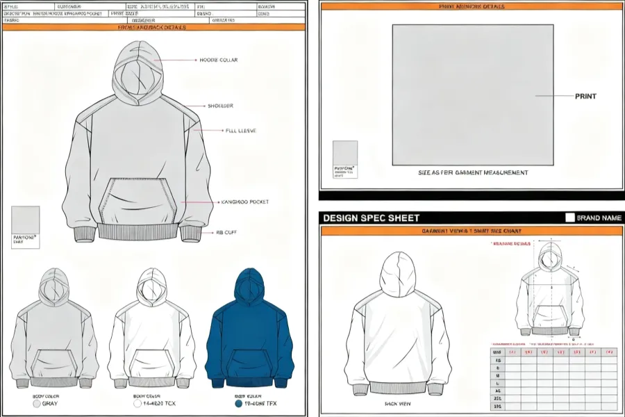 HOODIE KANGAROO POCKET EASY EDITABLE EMPTY TECH PACK
