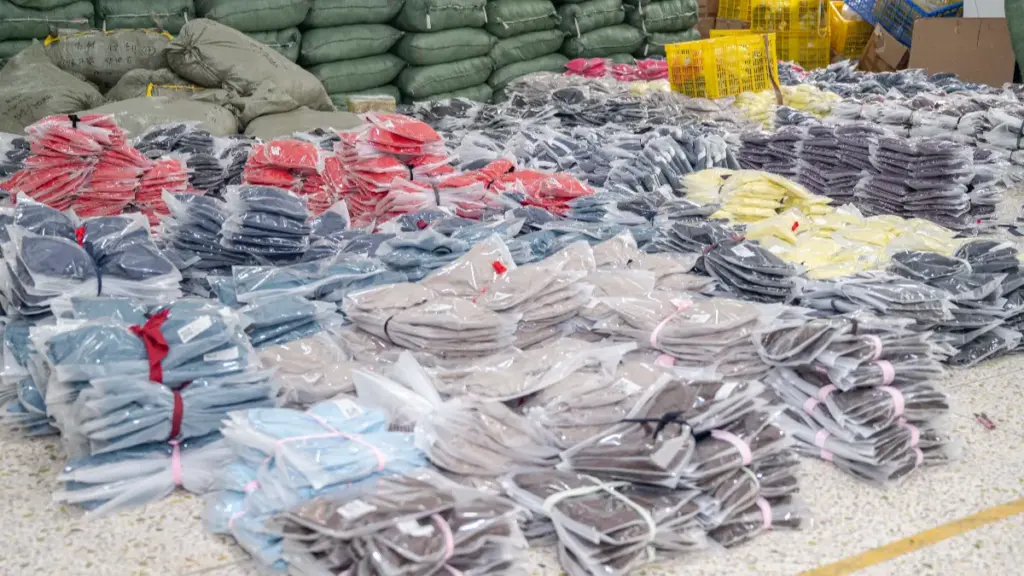 Packaged large quantities of sportswear