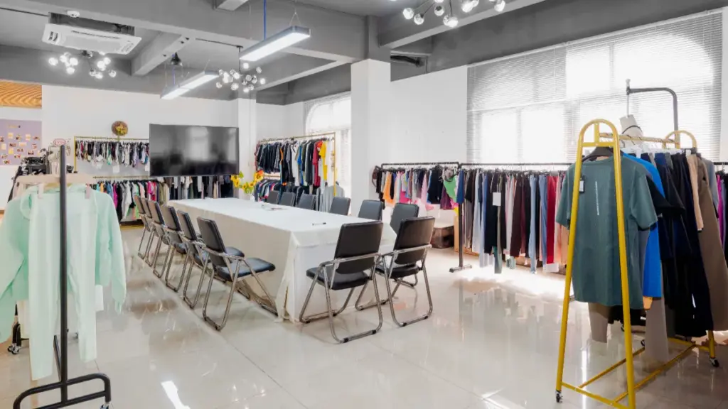 샘플실의 다양한 의류 원단