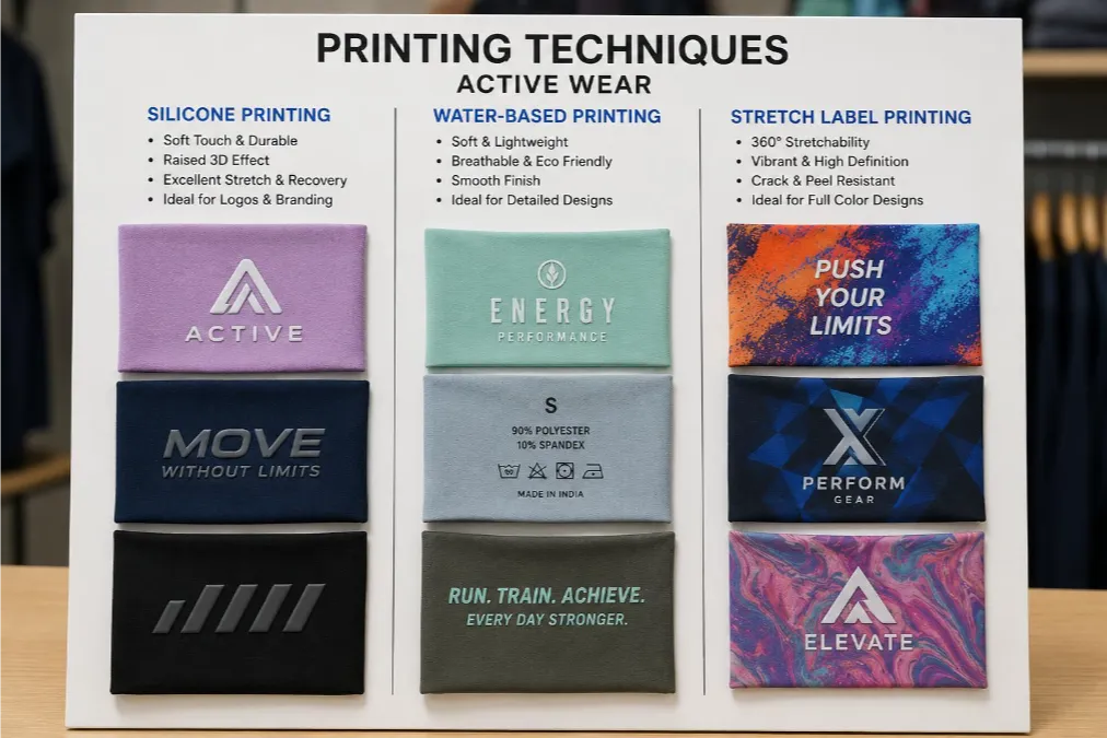 three Print Techniques Silicone printing and Water-Based printing and High-Stretch Inks printing